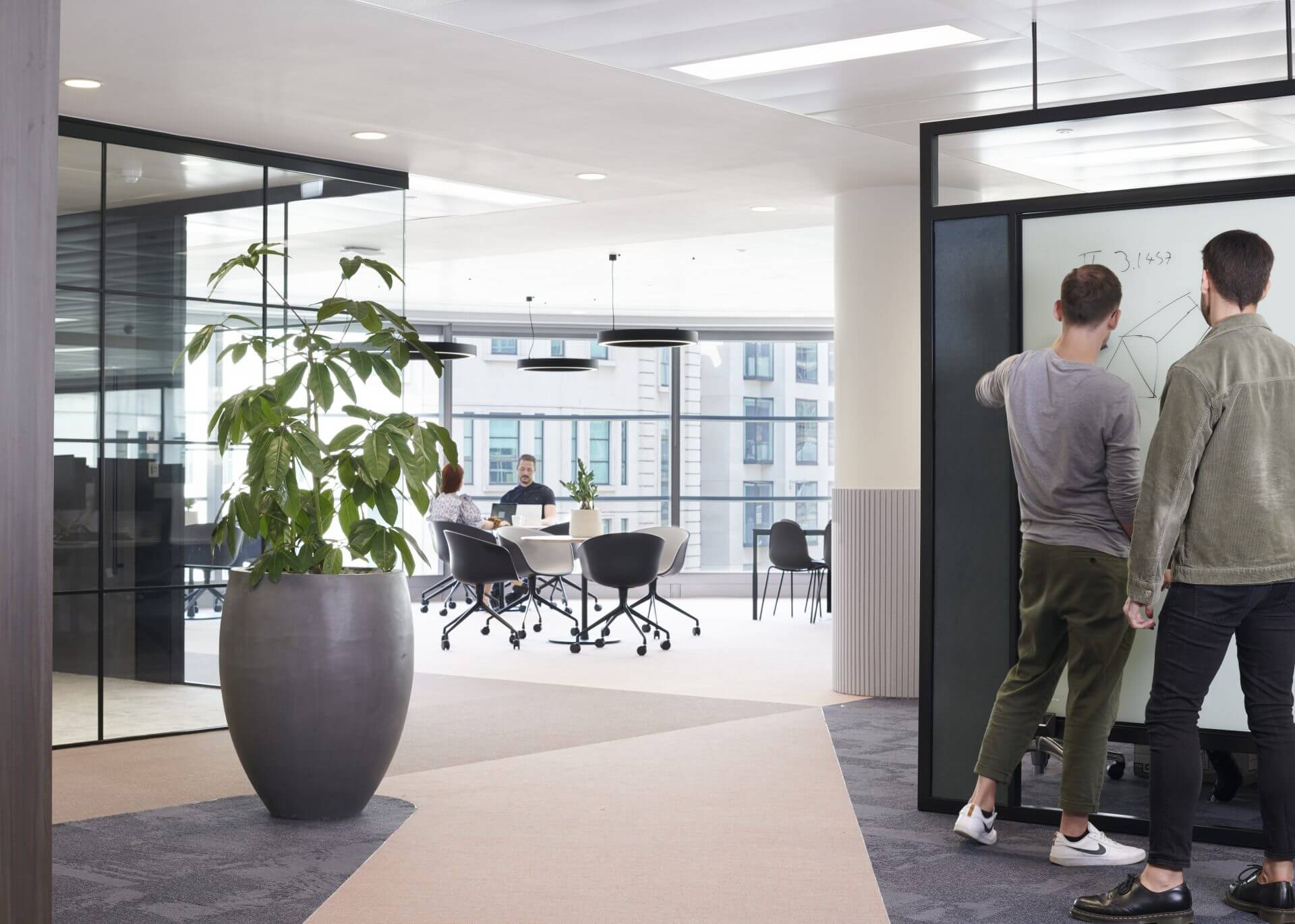 communal office area with plants