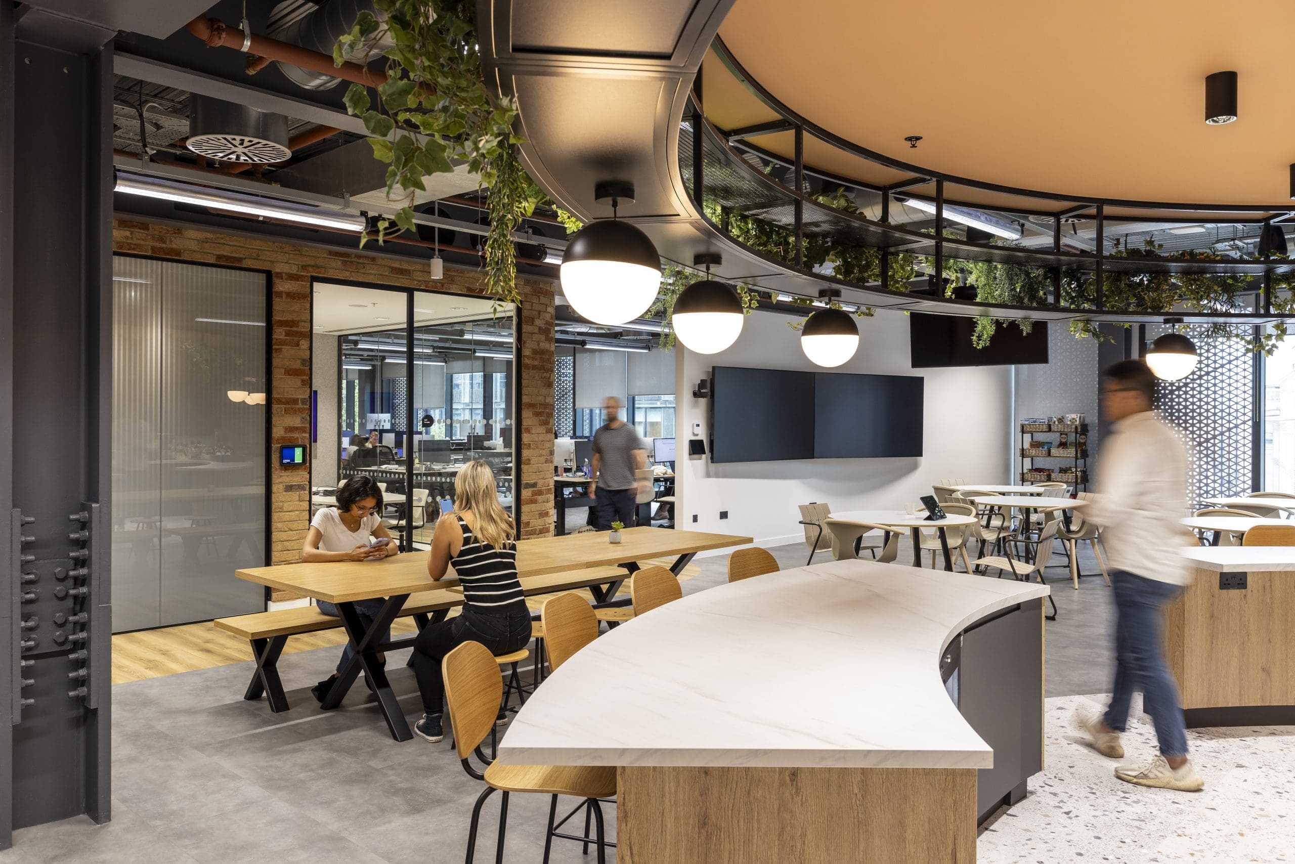 Replica hanging plants by Verdantia in the stunning Bazaar Voice London office
